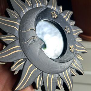 Vintage 90s 7.5" Black and Gold Celestial Wall Mirror